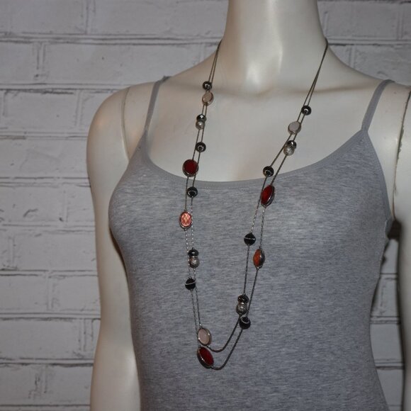 Beautiful silver and red double layered statement necklace by New York & Co. 36" - Picture 4 of 5